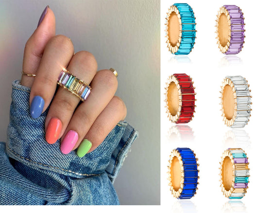 Womens Geometric Alloy Ring Sparkling Square Zircon Inlay Electroplated Finish Fashion Jewelry Ring ForYou Her