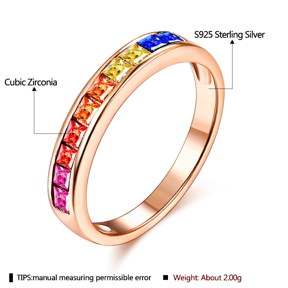 Womens 925 Sterling Silver Ring Diamond Cut Geometric Zircon Fashion Ring Simple Silver Rings Anniversary Rings