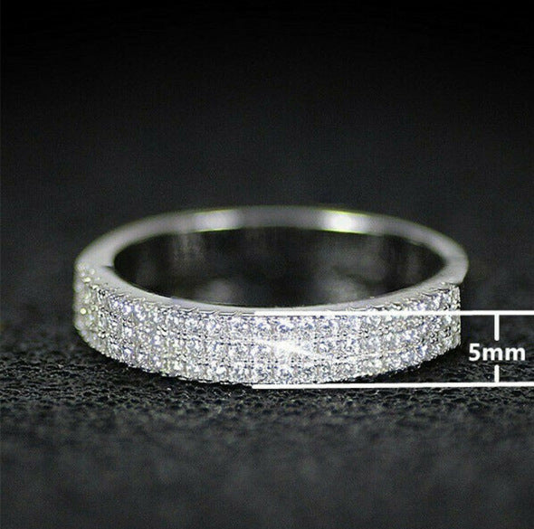 Geometric Rhinestone Ring Alloy Triple Row Inlaid Gem Silver Finish Jewelry for Women Geometric Gem Detail Now
