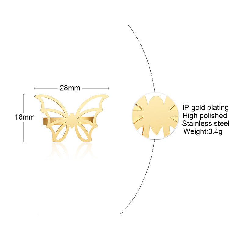 Stainless Steel Butterfly Ring Gold Tone For Women Fashion Jewelry Accessory Gift Idea Handmade Classic Trendy