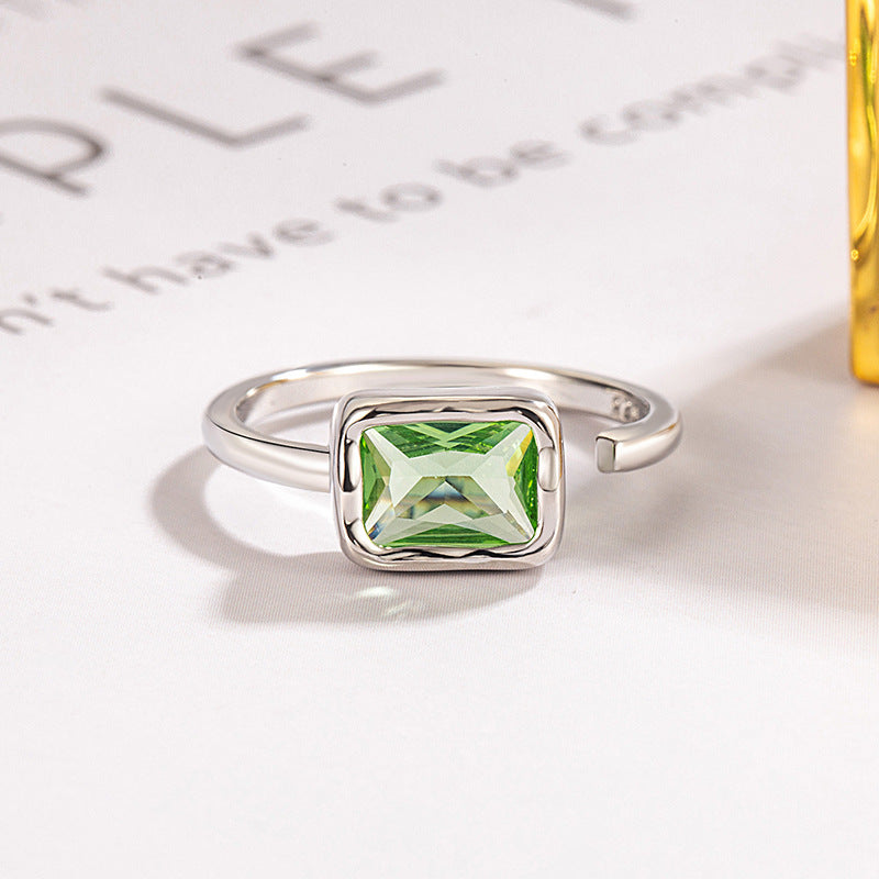 Ladies Emerald Zircon Square Ring With Adjustable Copper Band Geometric Jewelry For Women Everyday Style Shine