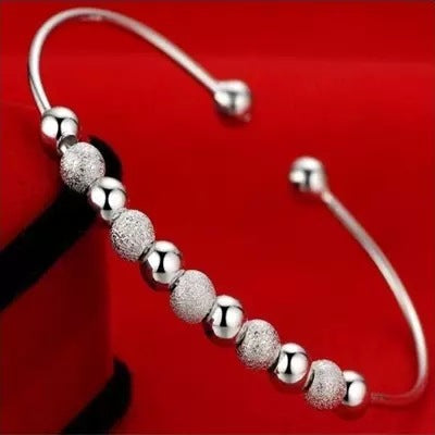 Women Silver Pearl Bracelet Korean Design U Shaped Bangle Nine Turn Bead Lucky Plated Sterling For Daily Wears