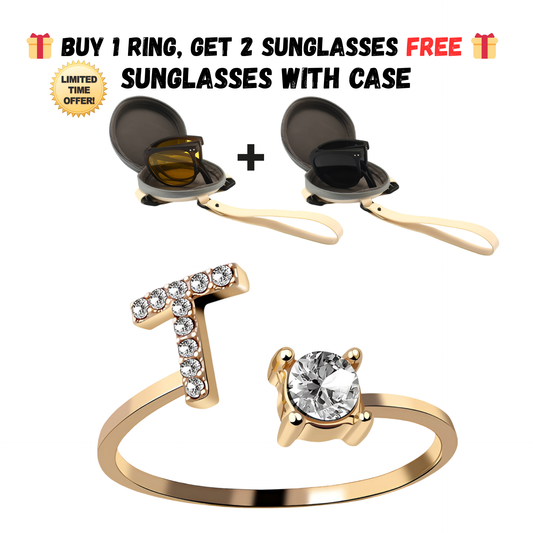 Adjustable Letter Zircon Ring with Alphabet Initials A Z Copper Alloy Jewelry Gift for Women Elegant Gift Idea