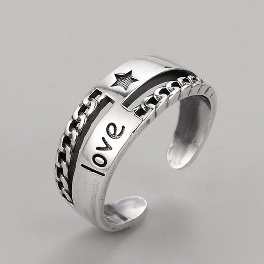 Smiley Face Ring Adjustable S925 Silver Open Ring Trendy Retro Y2K Jewelry Fun Statement Ring For Women Teen Girls