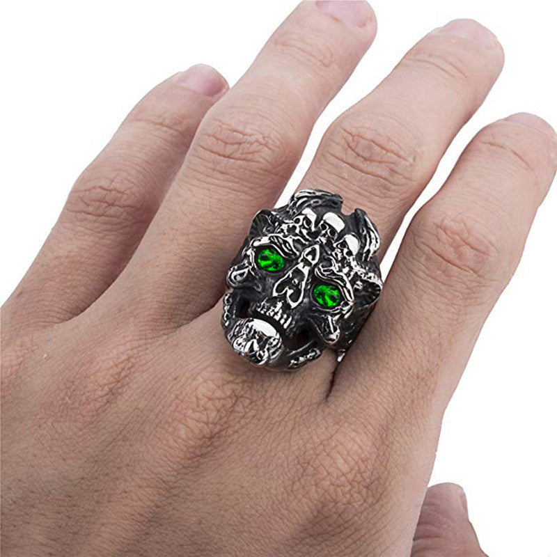 Mens Devil Dragon Head Ring Alloy Electroplated Titanium Steel Ring Zircon Inlaid Gemstones Biker Punk America