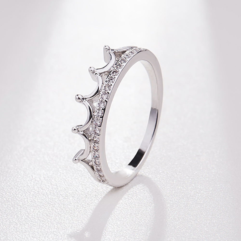 Womens Crowned Ring With Sparkling Diamond Inlay Adjustable Bands Electroplated Copper Meteorite Design Fashion