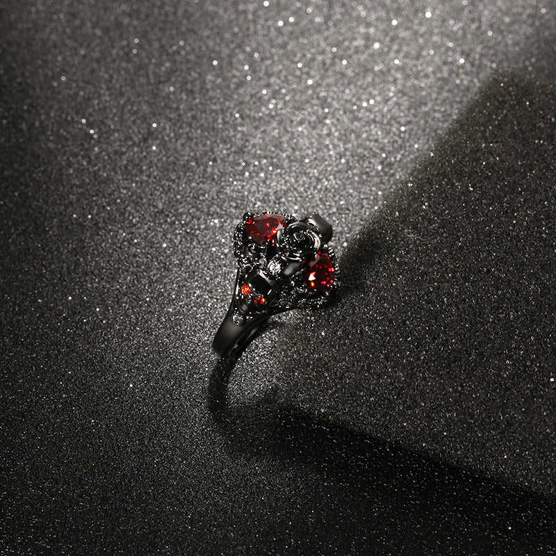 Copper Rose Skull Ring Heart Shape Red Zircon Punk Jewelry Accessories Size 6 7 8 9 10 Copper Tone Finish Glow