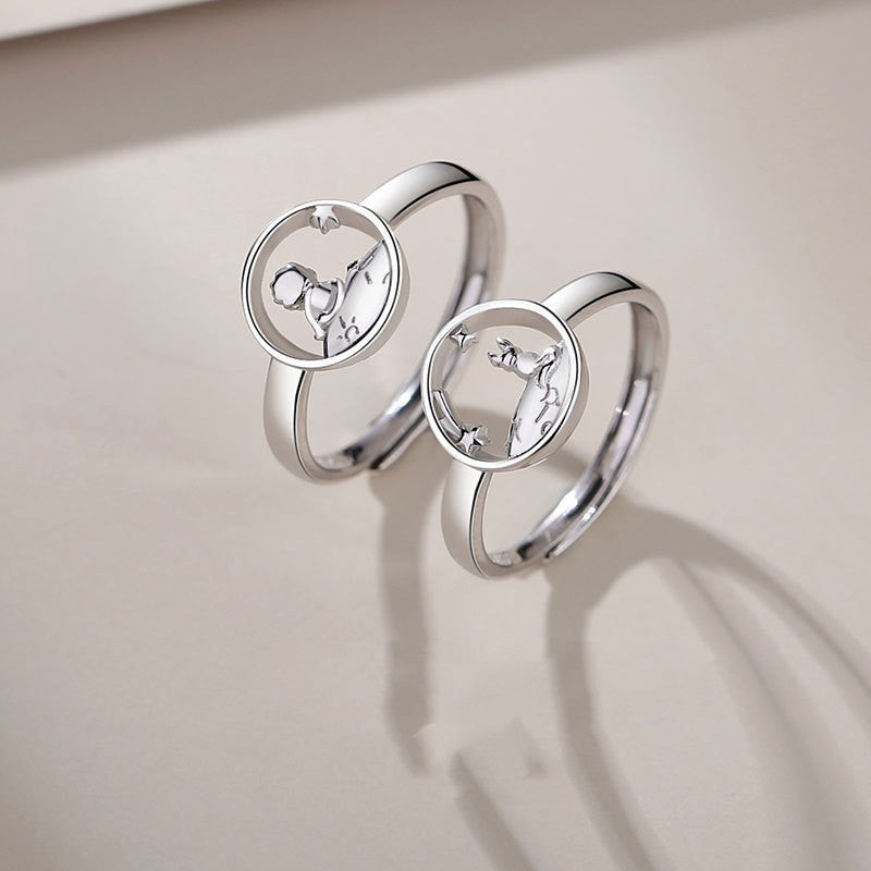 Couple Rings 925 Sterling Silver Little Prince And Fox Rings Adjustable Opening Matching Animal Zodiac Designs