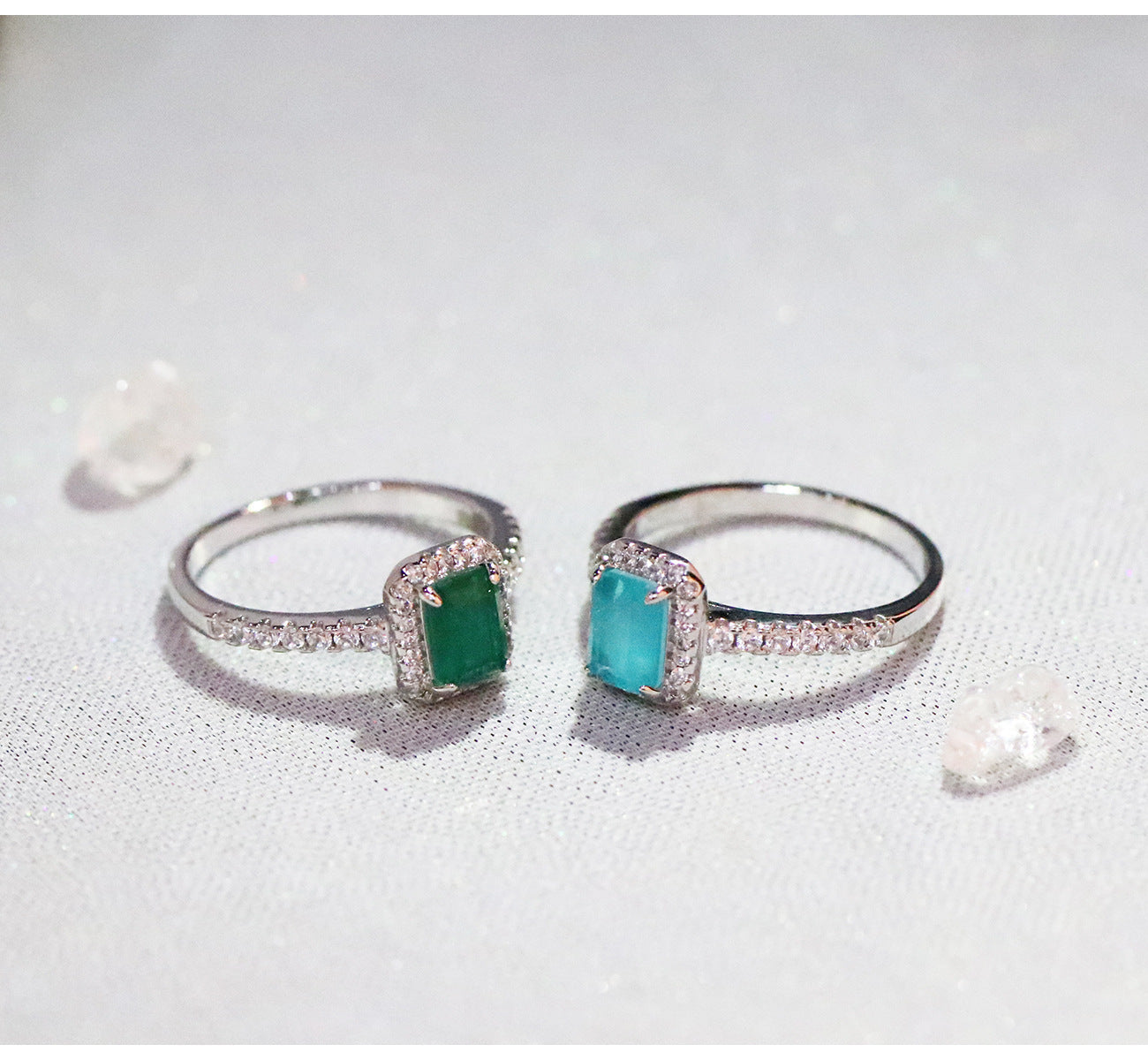 Crown Ring Synthetic Paraiba Crystal And Emerald Accent