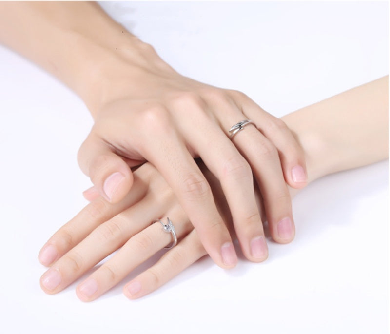 Couple Ring S925 Sterling Silver Zirconia Feather Design Promise Engagement Band For Him And Her Gift For Them