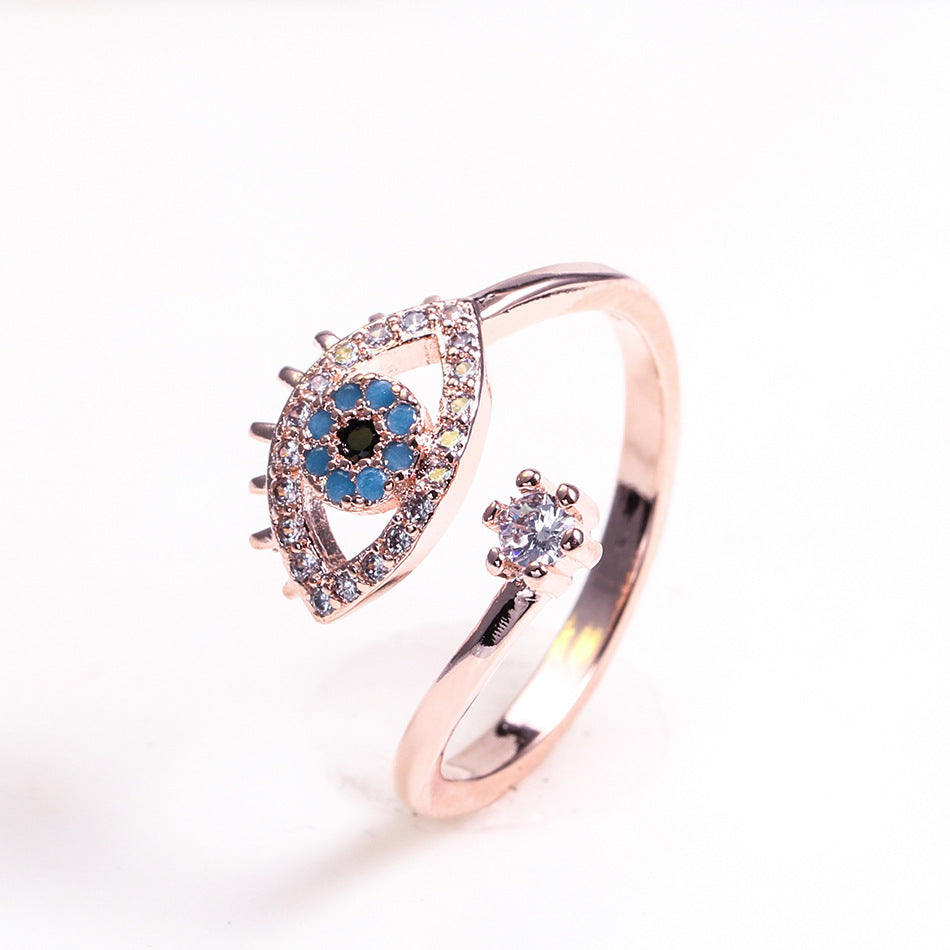Devils Eye Ring Zircon Inlaid Adjustable Rose Gold Jewelry