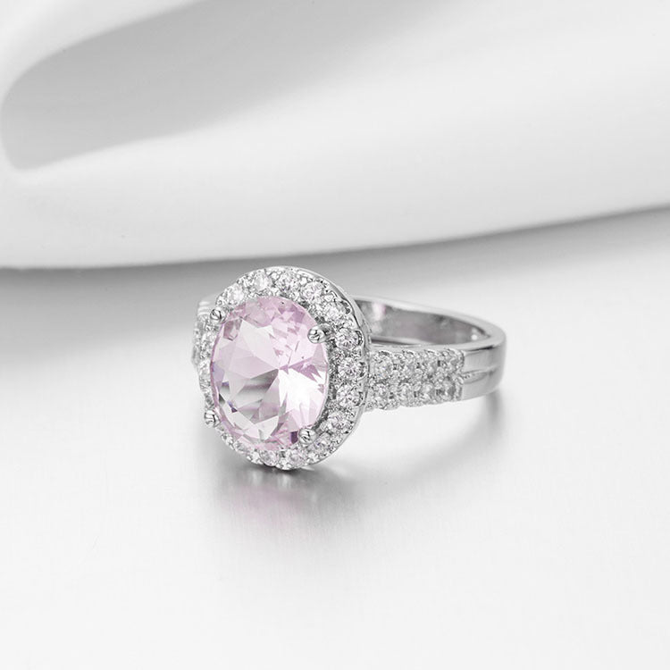 Women Ring Alloy With Zirconia Stone Simple Plated Fashion Jewelry Gift For Her Elegant Pink Ring Party Ring Statement
