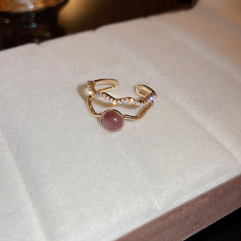 Double Layer Ring Geometric Copper Ring Opal Inlay Gold Plating Exquisite Design Fashion Jewelry Chic Ring Now