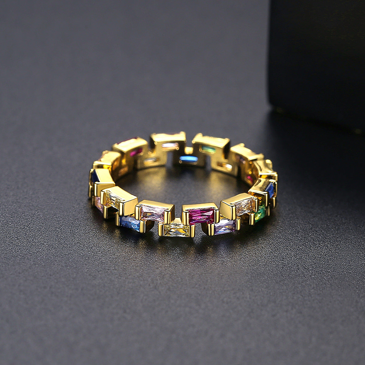 Womens Gold Plated Ring With Color Zircon Geometric Design Fashion Jewelry For Daily Wear And Special Occasion