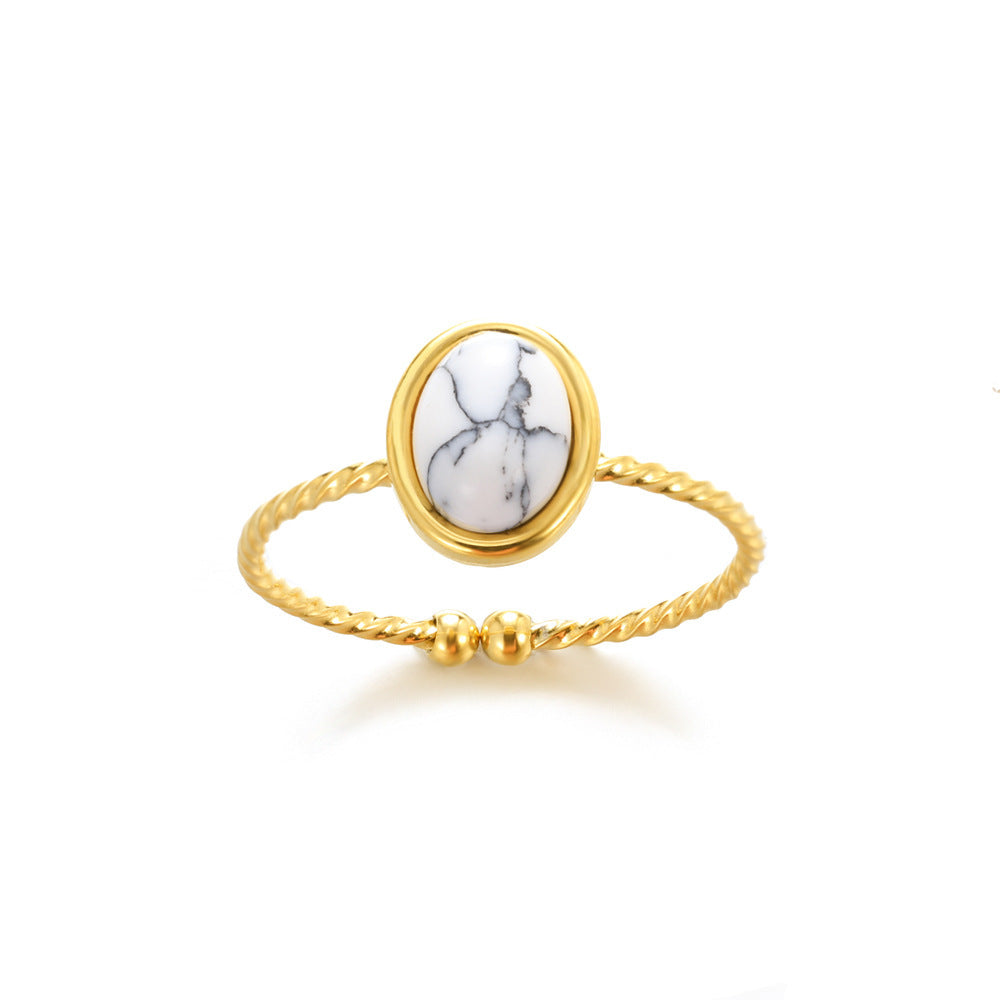 Stainless Steel Ring Turquoise Inlay Geometric Grid Design Electroplated Finish Unisex For Men And Women Trendy