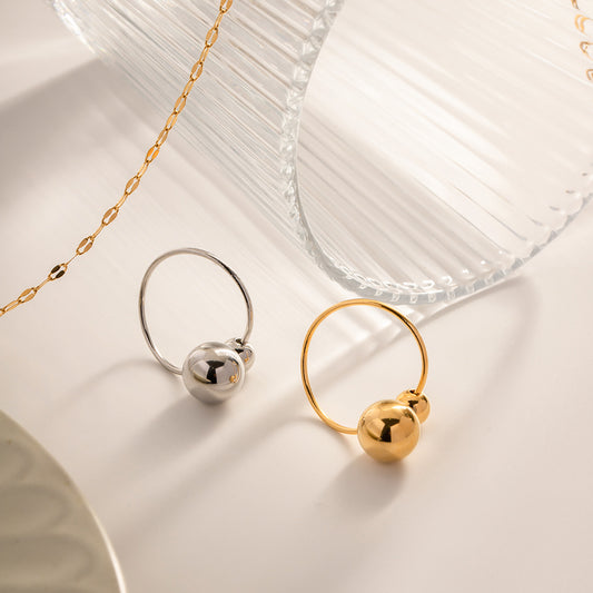 Womens Gold Plated Stainless Steel Ring With Geometric Ball Design Colorfast Electroplated Finish Jewelry Everyday