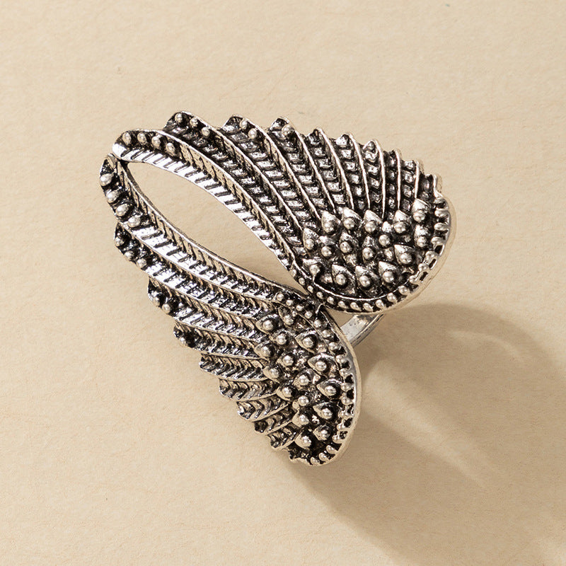 Geometric Wing Ring For Women Silver Aluminum Alloy Electroplated Fashion Jewelry Retro Hip Hop Punk Ring Solo
