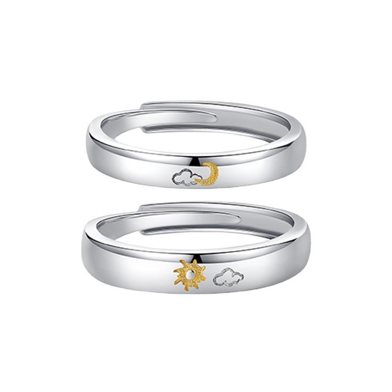 Sun And Moon Ring Set Adjustable Geometric Copper Couple Rings For Women And Men Elegant Gift For Happy Couple