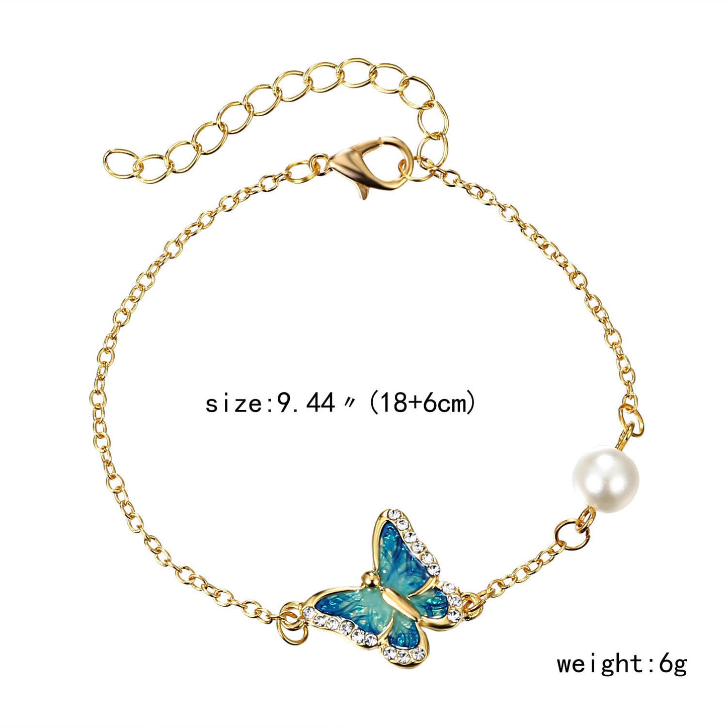 Womens Butterfly Charm Bracelet Link Chain Lobster Clasp Closure Adjustable Zinc Alloy Metal Bracelet Fashion