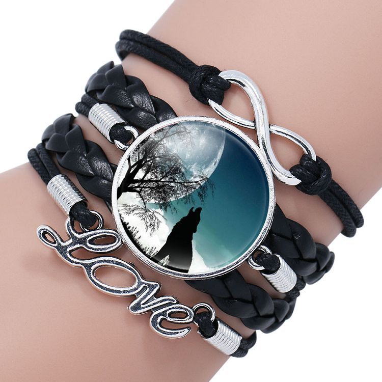 Leather Wolf Bracelet With Crystals And European Charms Adjustable Fashion Jewelry For Women Everyday Use Gift