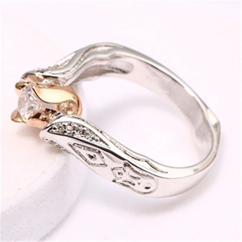 Womens Rose Flower Ring Zircon Inlaid Gold Plated Copper Durable Elegant Jewelry For Engagement For Love Gifts Now