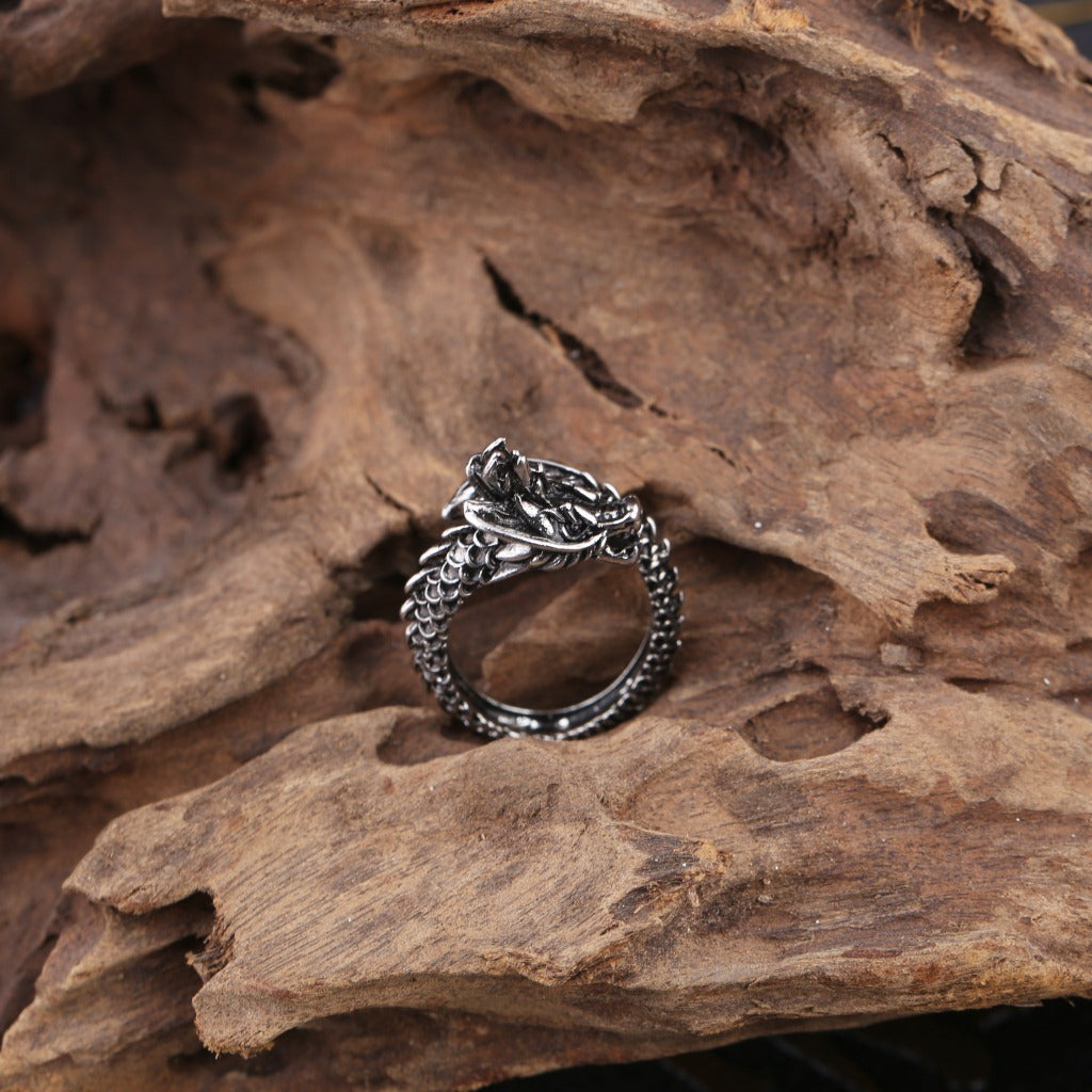 Vintage Dragon Ring For Men Alloy Geometric Open Style Unisex Painted Detail Ring Durable Finish For Shine Now