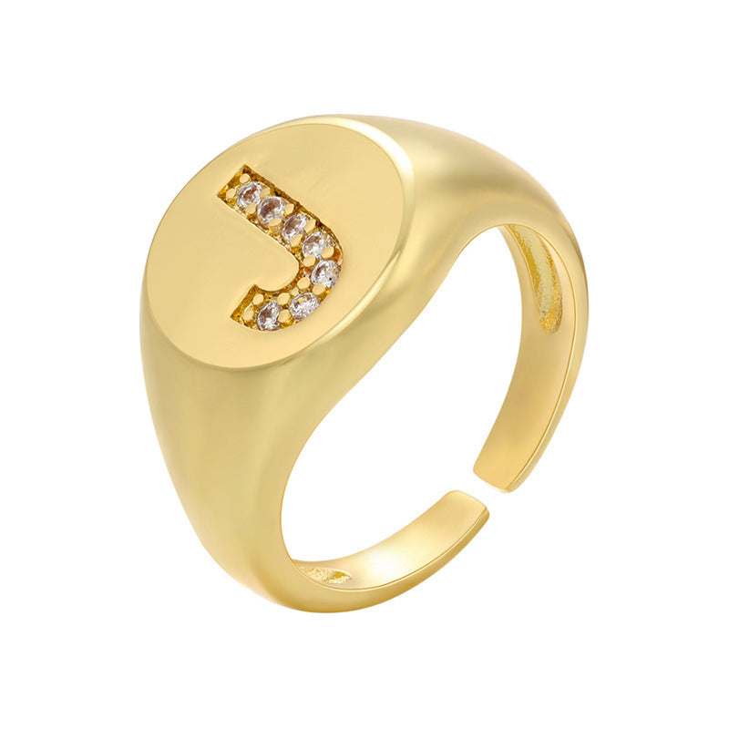 Women Adjustable Initial Ring Wide Band Gold Tone Diamond Accent Personalized Alphabet Jewelry Gift Daily Wear