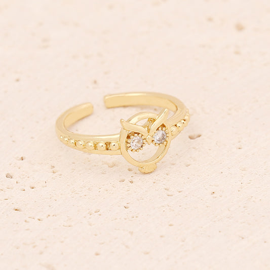 Owl Zircon Inlaid Copper Ring Women Adjustable Animal Design Jewelry Everyday Wear And Special Occasions Women