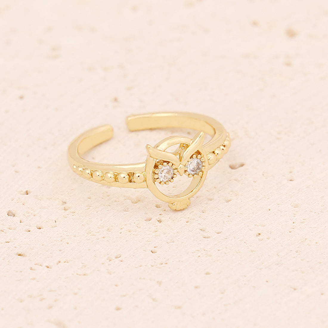 Owl Zircon Inlaid Copper Ring Women Adjustable Animal Design Jewelry Everyday Wear And Special Occasions Women