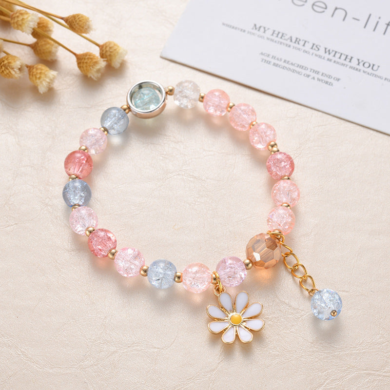 Girls Cute Bracelet With Plant Flower Plus Crystal Design Korean Beads Adjustable Childrens Bracelet 14cm 20cm