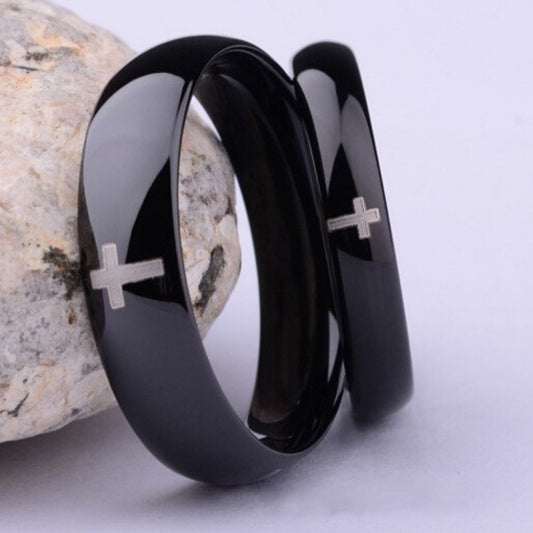 Unisex Stainless Steel Geometric Cross Ring Simple Couple Ring Fashionable Durable Statement Jewelry Birthday Gift