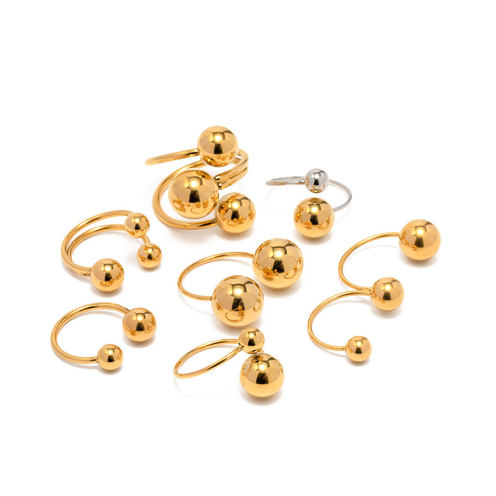 Women Spherical Ball Ring Stainless Steel Gold Tone Jewelry