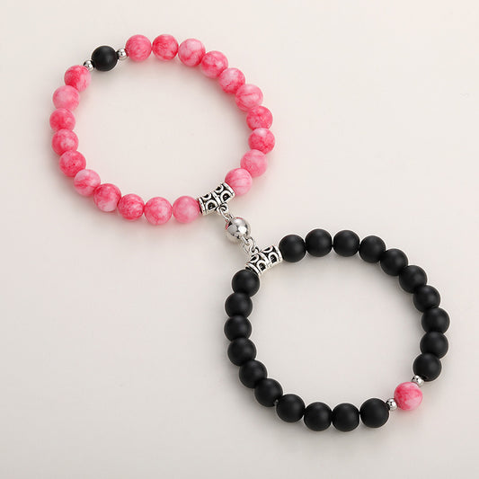 Matching Stone Couple Bracelets Set Magnetic Beads For Him And Her Relationship Jewelry 8mm For Couple Bonding