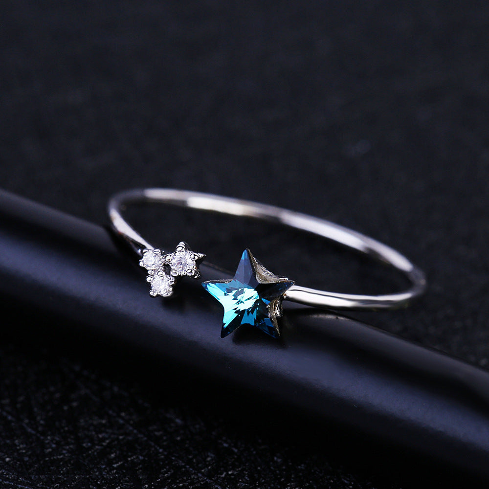 Women Zircon Ring FivePointed Star Crystal Platinum Plated Copper Elegant Fashion Jewelry Dainty SparklingGift
