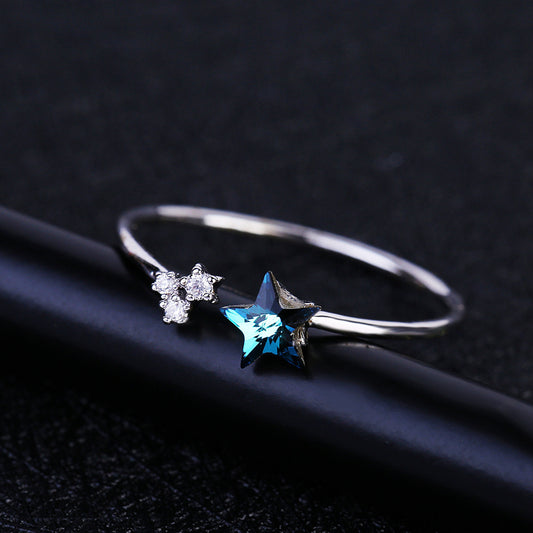 Women Zircon Ring FivePointed Star Crystal Platinum Plated Copper Elegant Fashion Jewelry Dainty SparklingGift