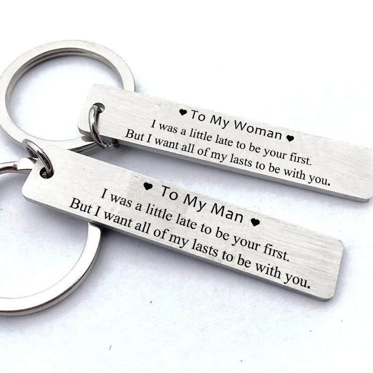 Matching Couple Keychains Stainless Steel Rectangle Key Rings Brushed And Mirror Finish 5cm Unisex Fashion Duo