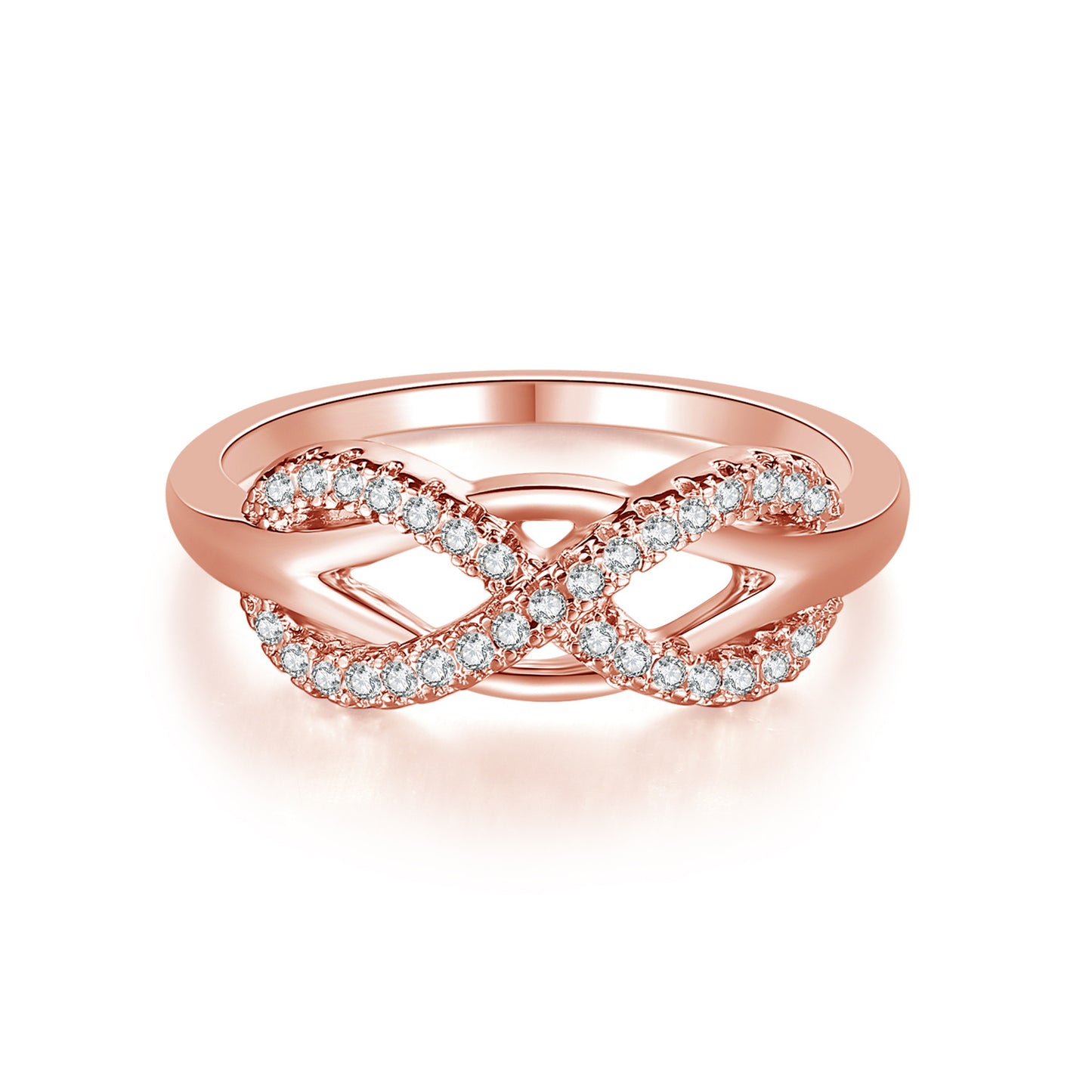 Womens Zircon Inlaid Copper Ring With Heart Bow Design Platinum Plated Jewelry In Gold Silver Tones Elegant Style