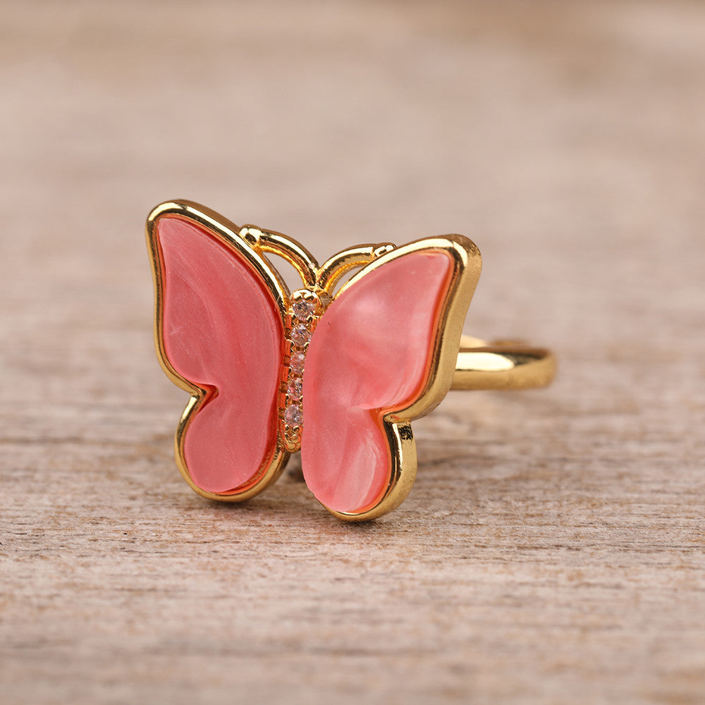 Rotatable Butterfly Ring with Enamel and Natural Stone Gift