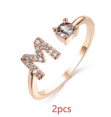 Womens Initial Letter Ring Adjustable Vintage Jewelry Zircon Accents Alloy Rhinestone Ring Perfect For Gifting