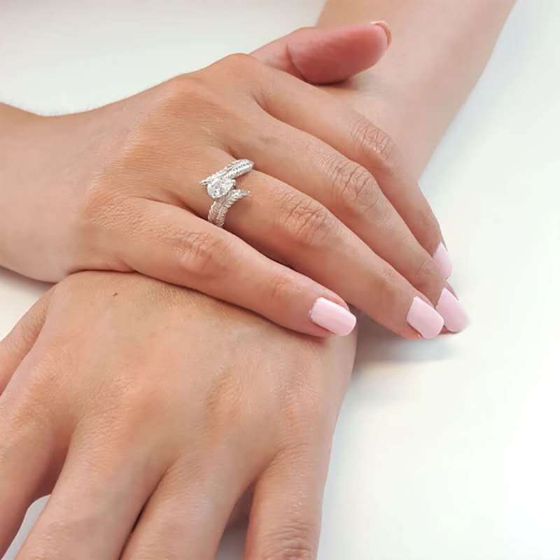 Leaf Ring Copper Plated Silver Alloy With Gemstone Inlay Creative Design Fashion Jewelry Gift For Her Classics