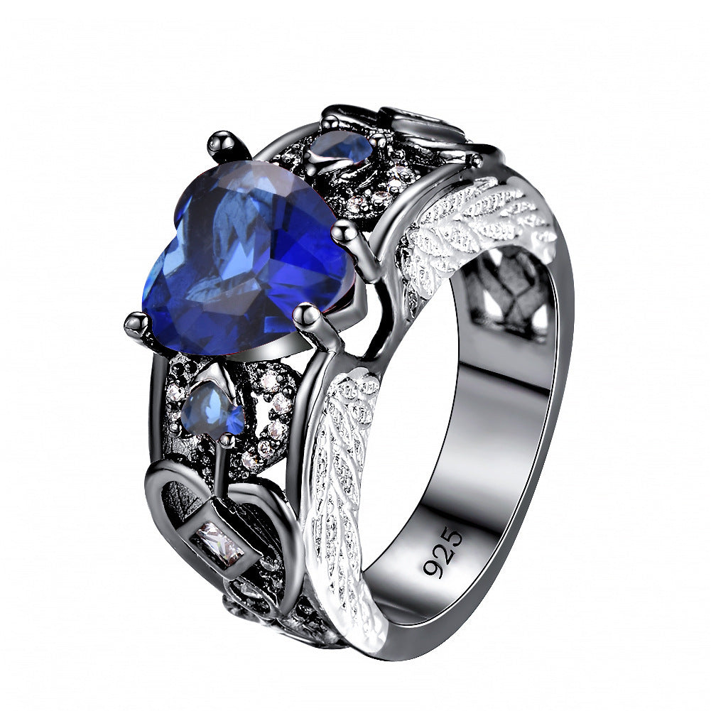 Black gold peach heart white Orpel angel wings ring