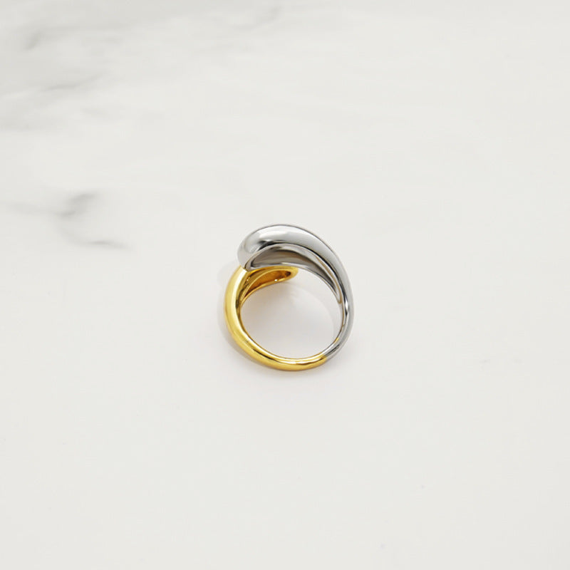 Womens Titanium Steel Ring With Gold Inlay Geometric Drop Shape Design Fashion Jewelry For Women Party Ring Elegant