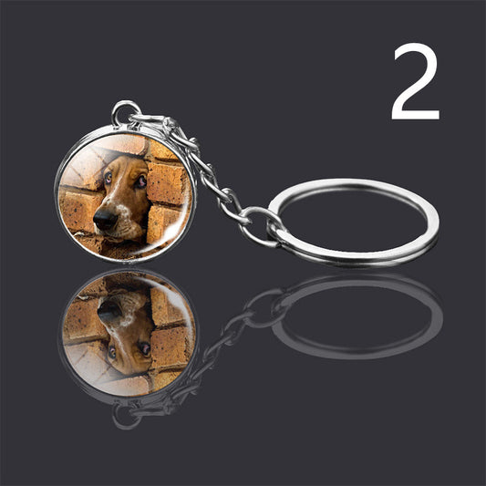 Dog Keychain Double Sided Glass Ball Pendant Exquisite Metal Design Key Chain For Pet Lovers Gift For Everyday