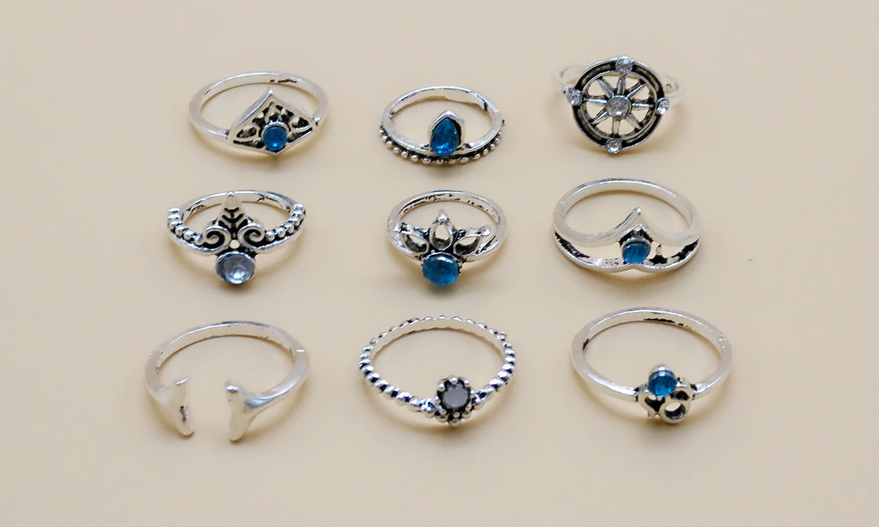 Womens Knuckle Ring Set Bohemian Alloy Rings Electroplated Silver Geometric Design European American Ornaments