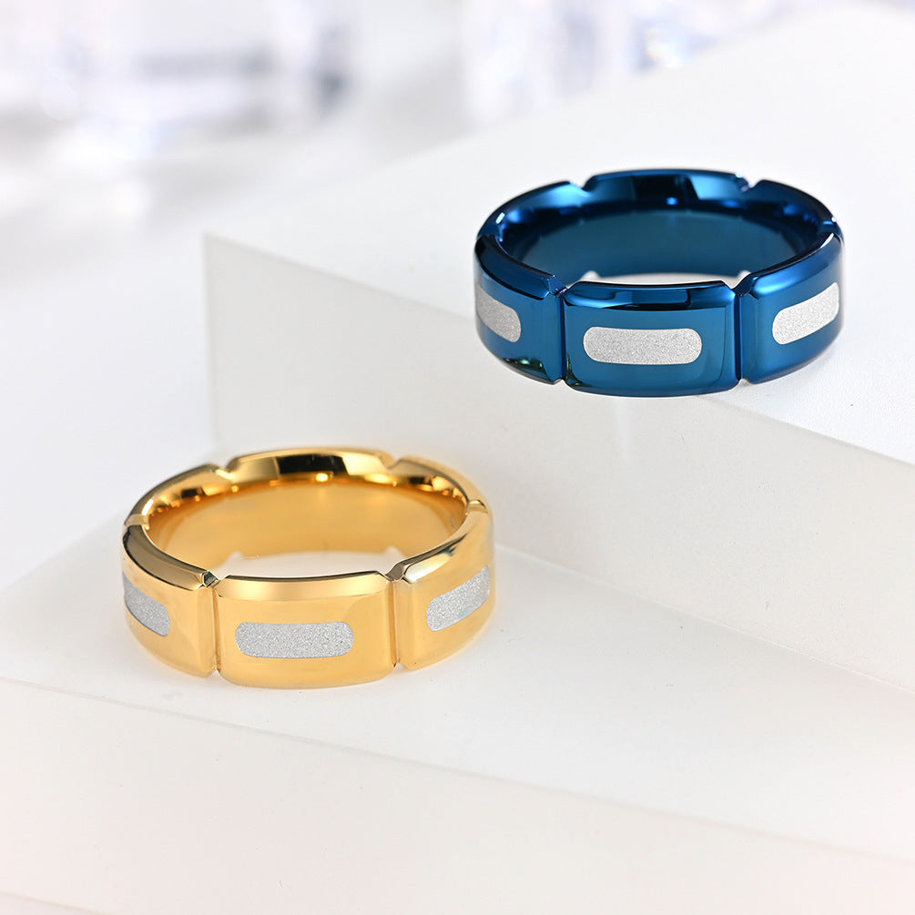 Slotted Stainless Steel Frosted Ring Carved Grooves Pressed Sand Gold Blue Simple Style Sizes 8 9 10 11 12 8 9