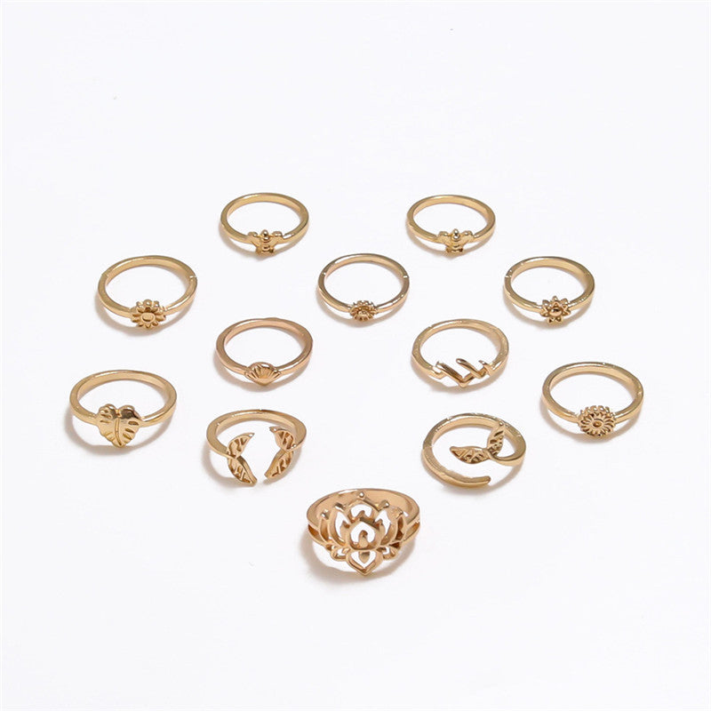 12 Pack Fashion Animal Joint Rings Set European Alloy Fishtail Rings Electroplated Zodiac Rings For Women And Men