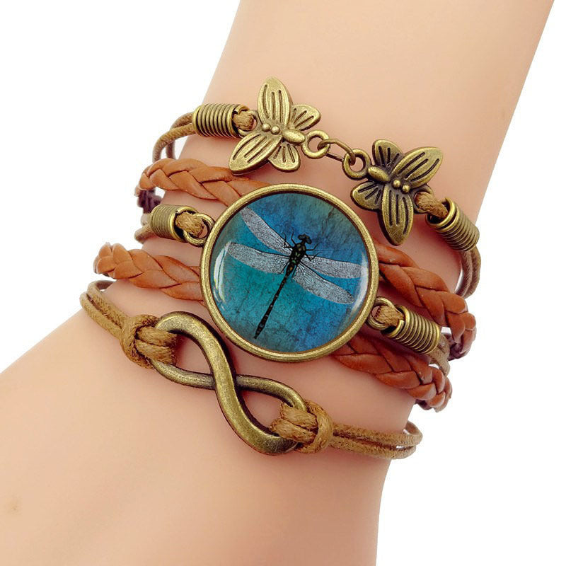 Vintage Amber Blue Pendant Bracelet With Glass Charm Alloy Extender Adjustable Chain For Women And Girls Time Gem