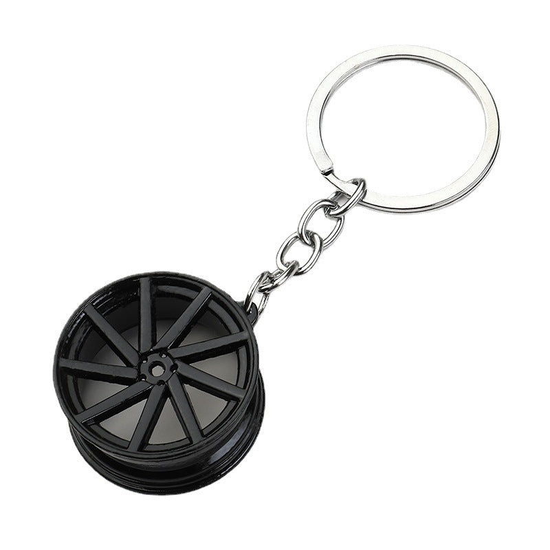 Car Wheel Hub Keychain Zinc Alloy Key Ring National Fashion Design Auto Wheel Key Ring Gift Black White Car Accessory
