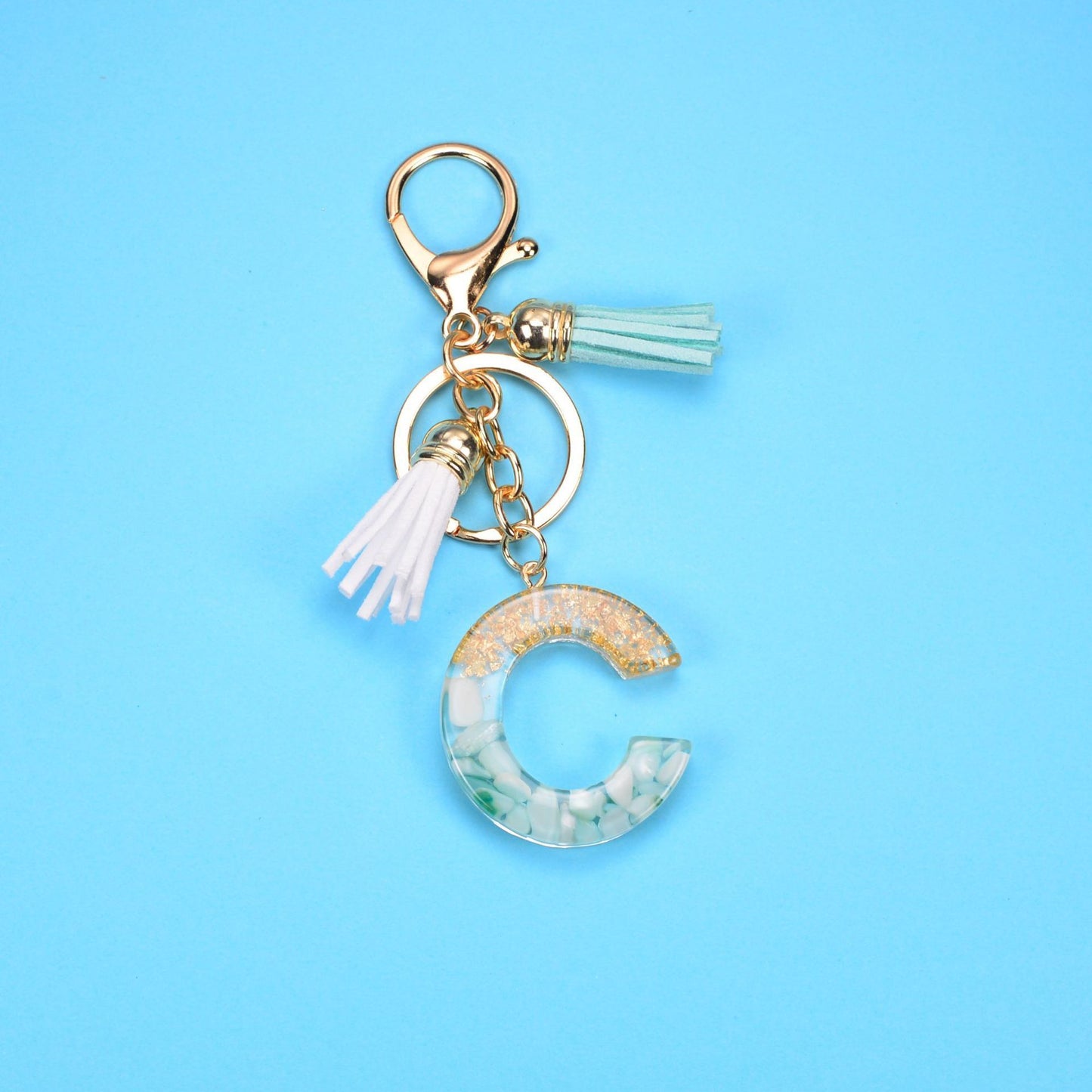 Resin Letter Keychain With Gold Foil Tassel And Alphabet Initial Keyrings For Purses Bags Backpacks Decoration