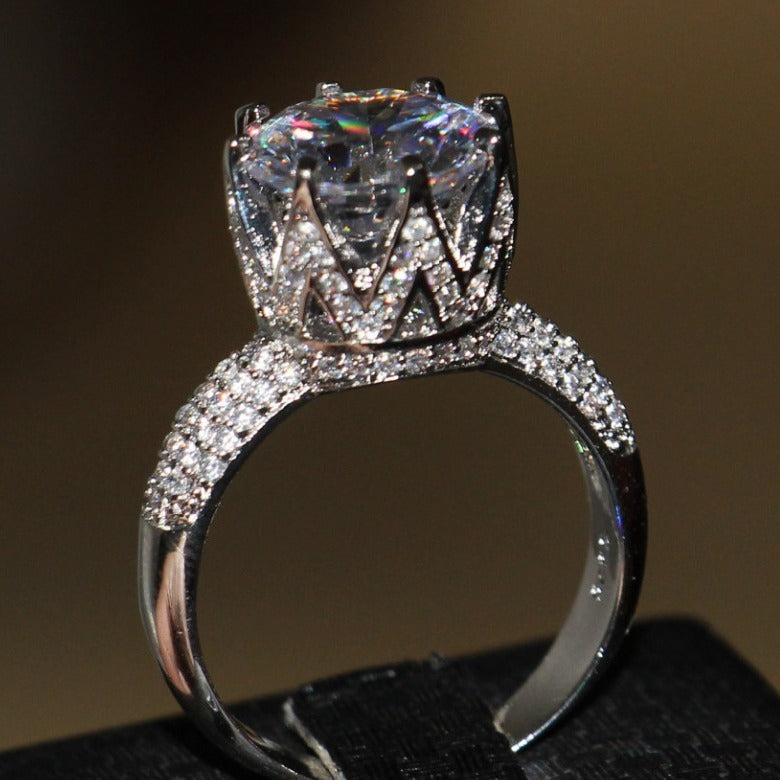 Cross Mirror Eight Claw Ring Platinum Diamond Female Ring European American Luxury Jewelry Elegant Shine Style